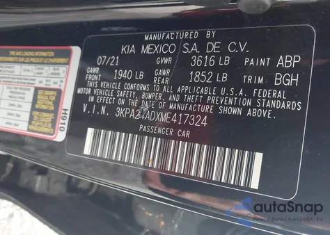 2021 Kia Rio S from USA, damaged, VIN 3KPA24ADXME417324